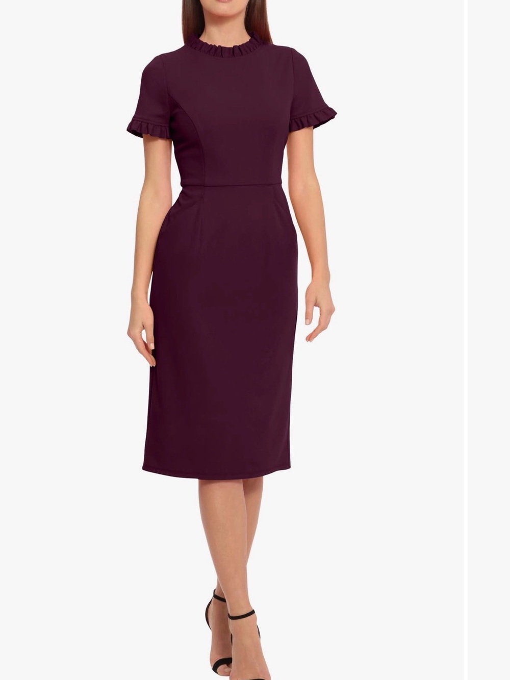 Maggie London Purple Ruffle-Trim Sheath Dress